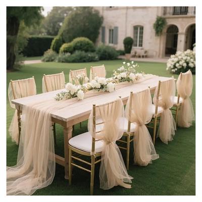 10/50PCS 75x200cm Wedding Chair Sashes Tulle Chair Bows Aisle Decorations for Party Ceremony Reception Banquet Outdoor Decor