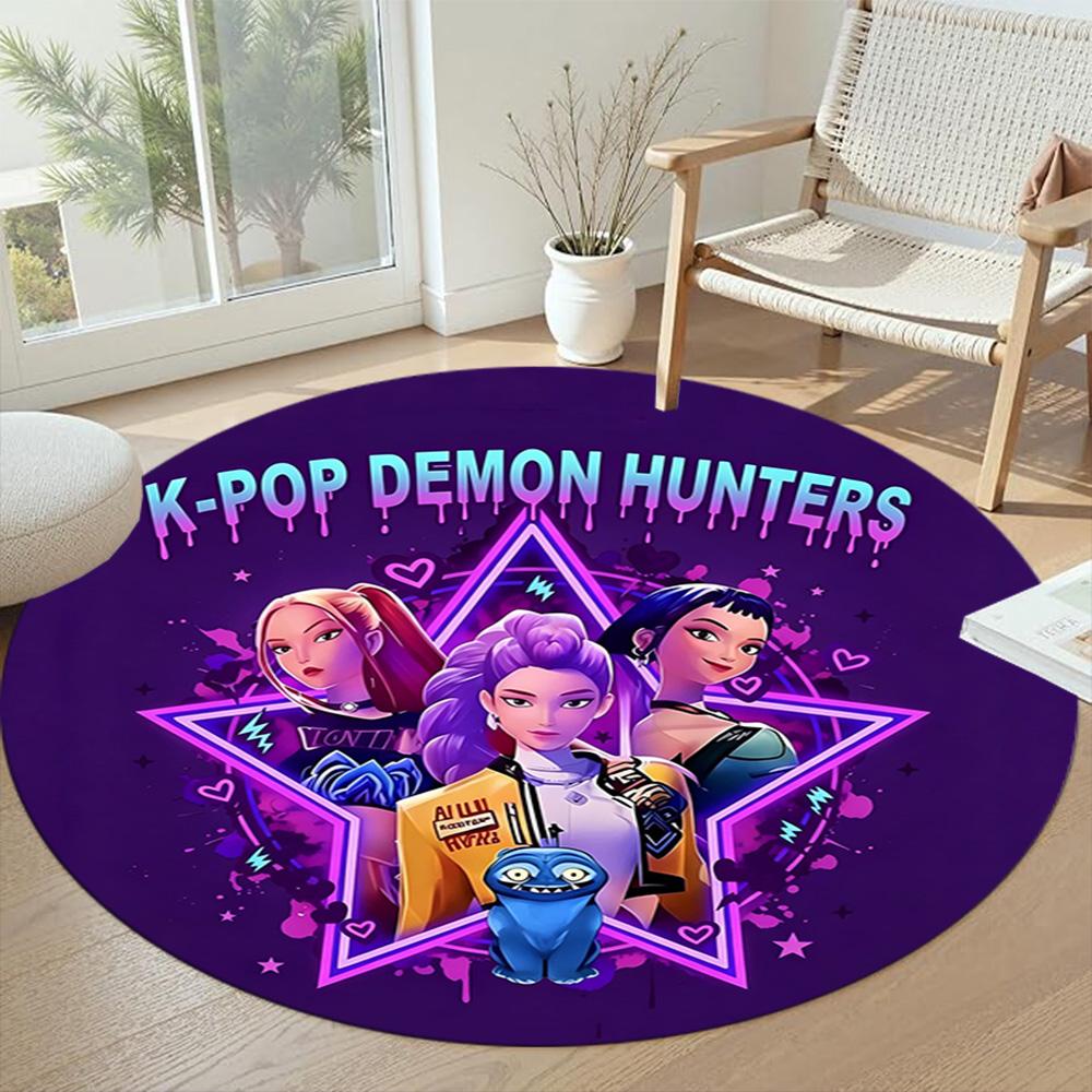 K-pop Round Floor Mat Design for Foyer Game Room Hallway Study room Antislip Round Carpet Anime Office Decor Gift for Festivals