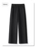 Women's 2024 Khaki Wool-Blend High Waist Straight Leg Cropped Pants for Autumn/Winter