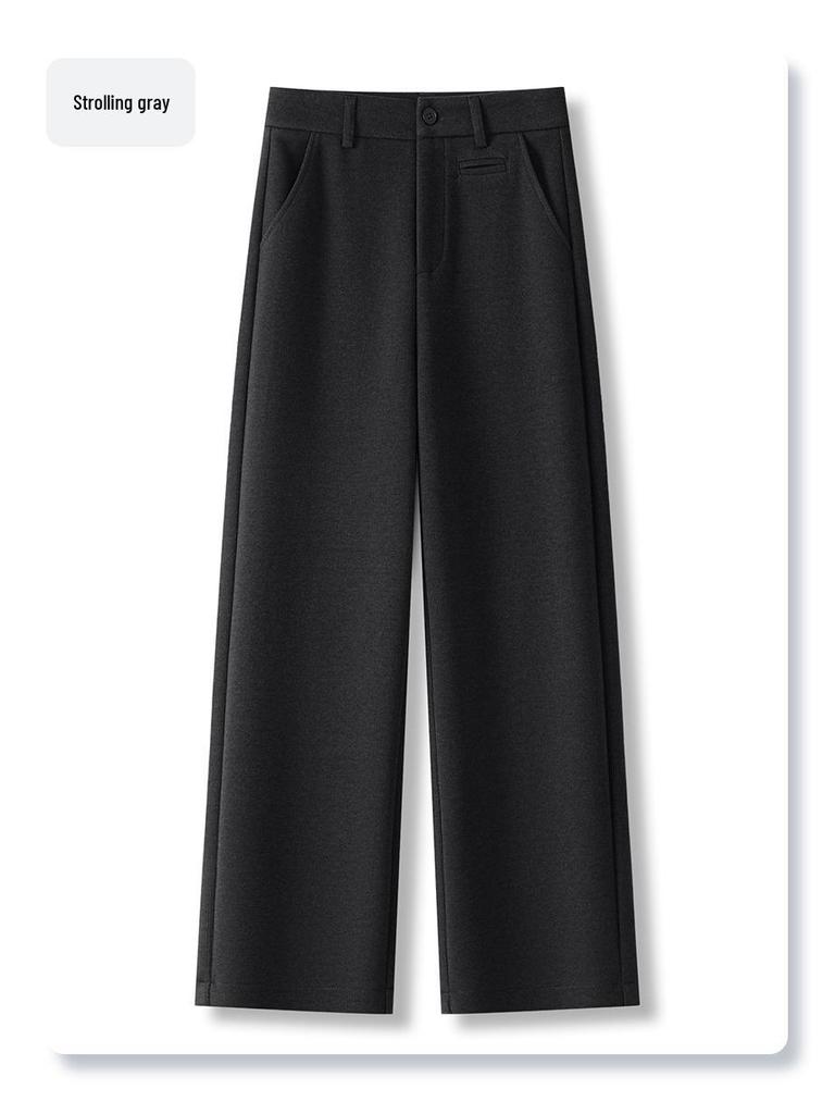 Women's 2024 Khaki Wool-Blend High Waist Straight Leg Cropped Pants for Autumn/Winter