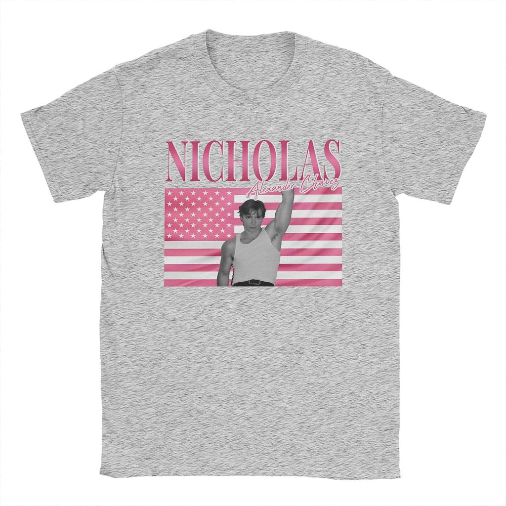 Men's T-Shirt Nicholas Alexander Chavez Actor Vintage 100% Cotton Tee Shirt Short Sleeve Pink USA Flag T Shirt O Neck merch New