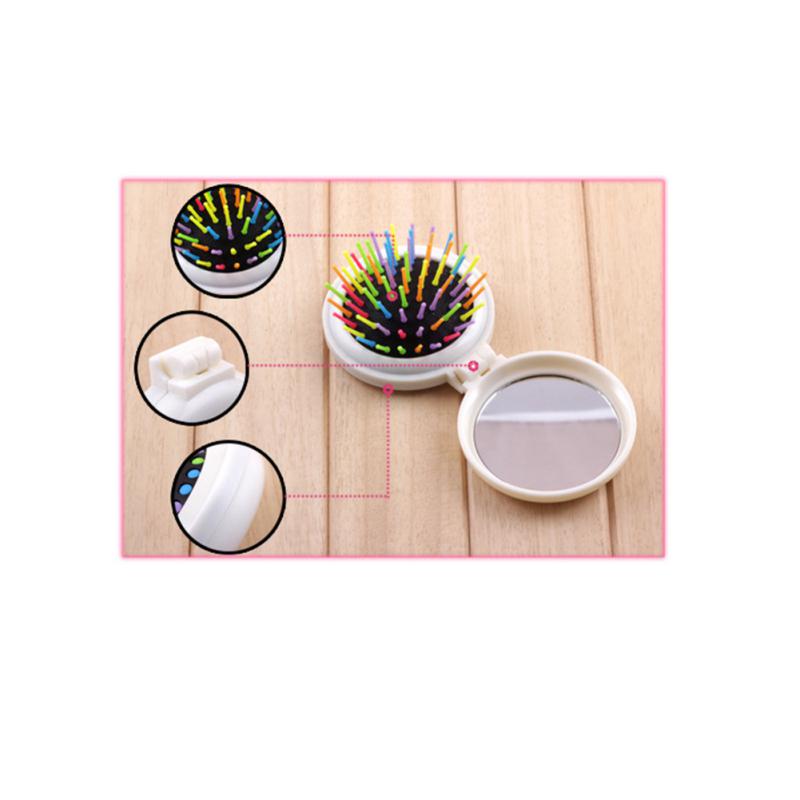 Mini přenosný skládací masážní hřeben Airbag Masážní kulaté duhové zrcátko Antistatický hřeben