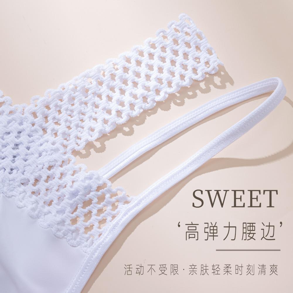 European and American Interwoven Hollow Ice Silk Underwear Women's Sports Fashion Outer See-through Low Waist Thin Belt Temptation Sexy Thong