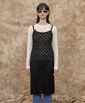 Analogoid Mesh Argyle Knit Dress / Black