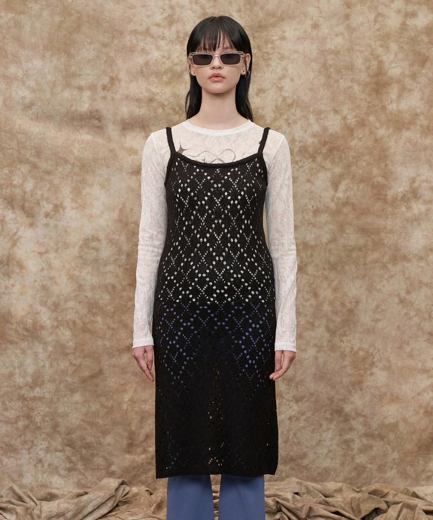 Analogoid Mesh Argyle Knit Dress / Black