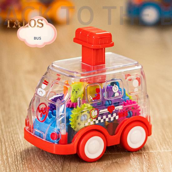 Drücken zum Fahren Spielzeugauto Keine Batterie erforderlich Home Kindergarten Baby Spielzeugauto Transparentes Zahnrad Mini Spielzeug Schulbus Mechanisches Konzept Lernen Geburtstag