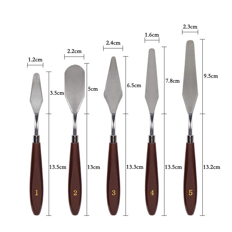 5-Piece Wooden Handle Palette and Painting Knife Set with Stainless Steel Blades