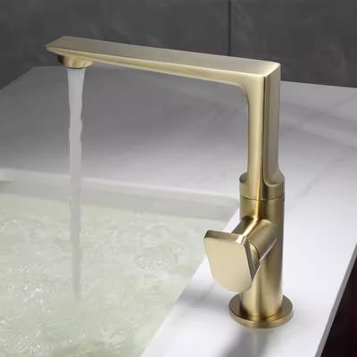 Tuqiu Brushed Gold Basin Faucet Brass Bathroom Faucet Mixer Tap Black Wash Basin Faucet Single Handle Hot & Cold Lavotory Faucet
