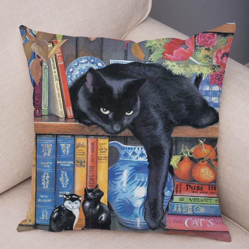 Oil Painting Color Cat Cushion Cover Pillowcase Home Decor Cartoon Animal Sofa Pillowcase Pillowcase Aesthetics