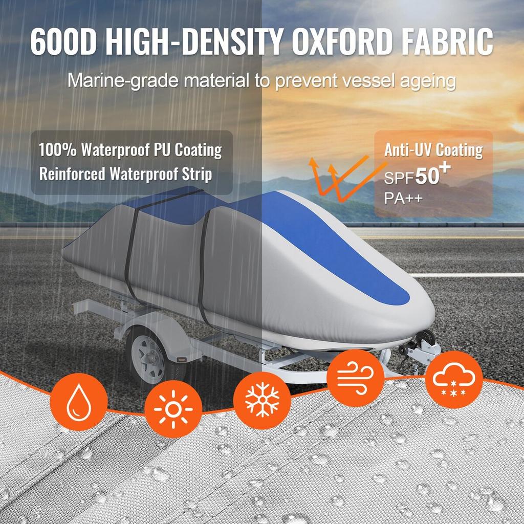 Jet Ski Cover, 3200-3420 Mm Trailerable Waterproof PWC Cover, Heavy-duty 600D Marine Grade PU Oxford Fabric, UV Resistant Seadoo Cover with Buckle