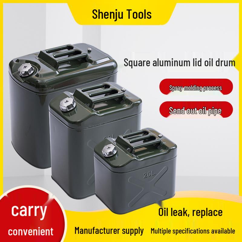 Shenju Portable Aluminum Oil Drum with Square Lid - 10L, 20L, 25L, 30L Options - Thickened Fuel Storage Tank