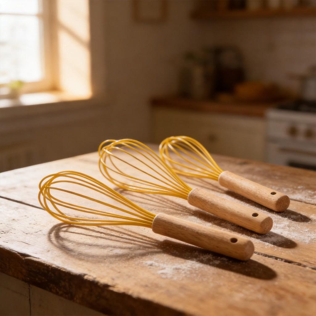Moderner Silikon-Schneebesen mit Holzgriff zum Kochen und Backen