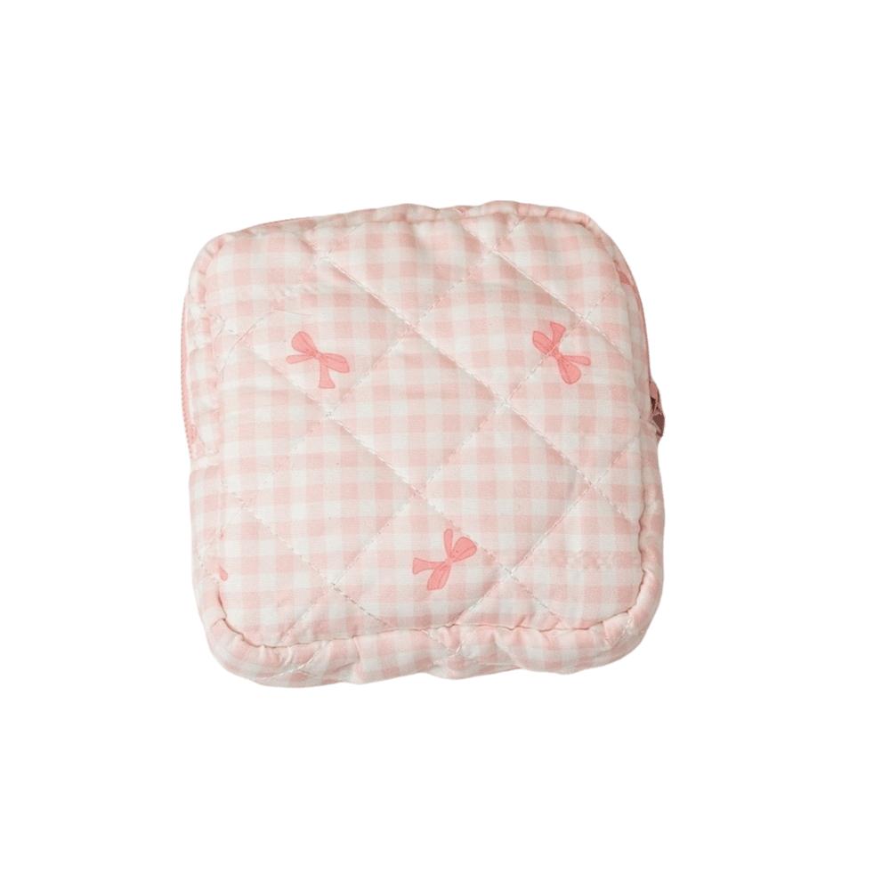 Plaid Pattern Sanitary Napkin Storage Bag Heart Checkered Organizer Bag Travel Makeup Bag Gift Style C
