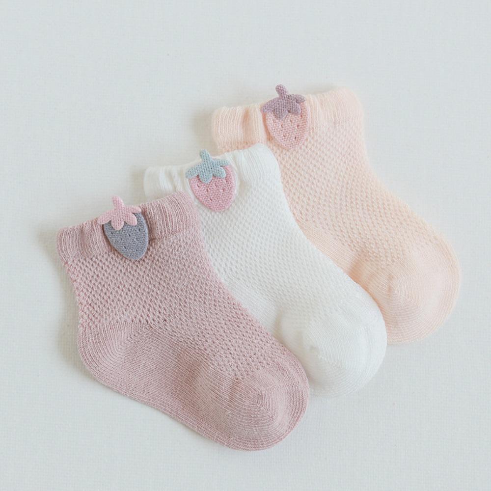3Pairs/set Breathable Newborn Mesh Socks Thin Children Sock New Toddler Socks  Summer XS-Strawberry