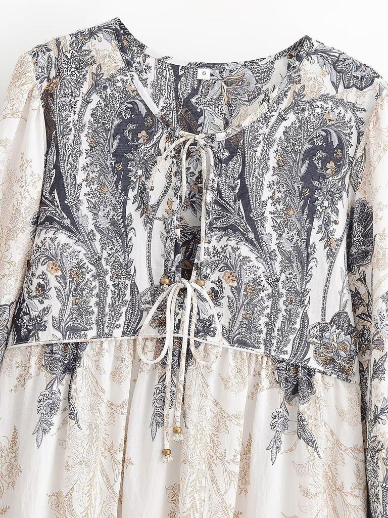 Spring 2026 Elegant Long Sleeve Bohemian Maxi Dress - European & American Style