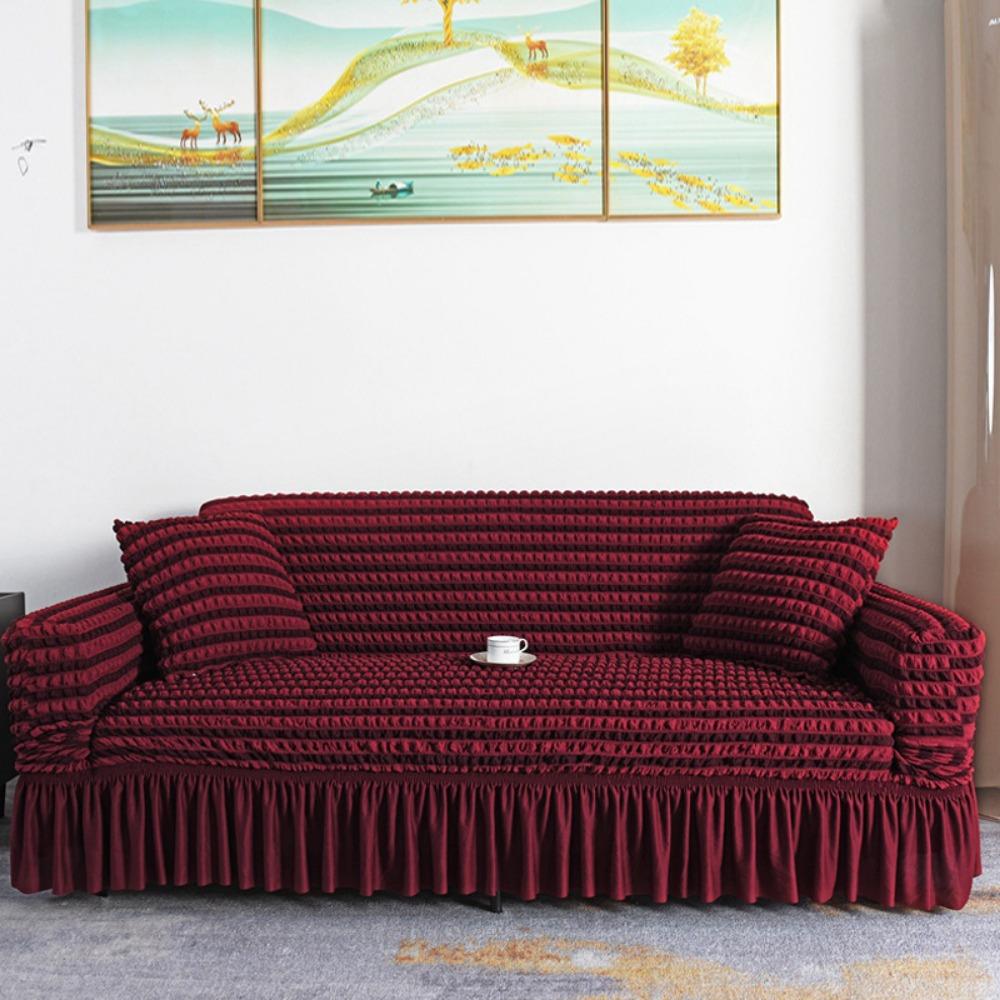 Stretch Sofa Cover Full Elastic Universal Skirt Design Anti Slip Cat Proof Bubble Grid All Season Couch Protector
