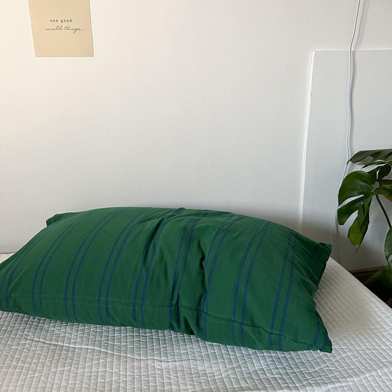 Solid Color Striped Pure Cotton Pillowcase (Single Piece)