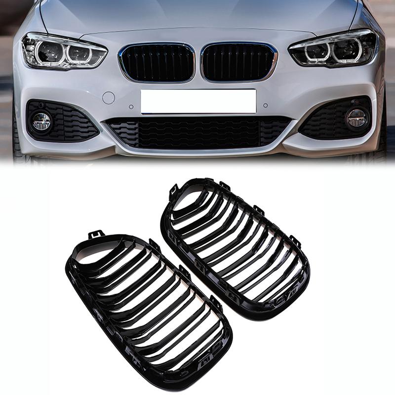 Car Front Bumper Grilles For BMW 1-Series F20 5-door/F21 3-door 118i/120d/144d/120i 2015 2016-2017 Facelift Double Lines Grills