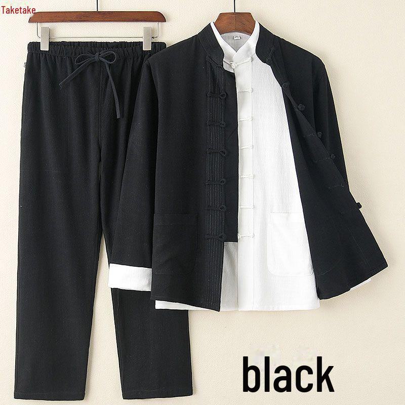 

Костюм Тан Весна-Лето: Хлопково-льняной костюм-тройка в китайском стиле с воротником-стойкой на пуговицах 3XL (size 180) for 160–180 lbs