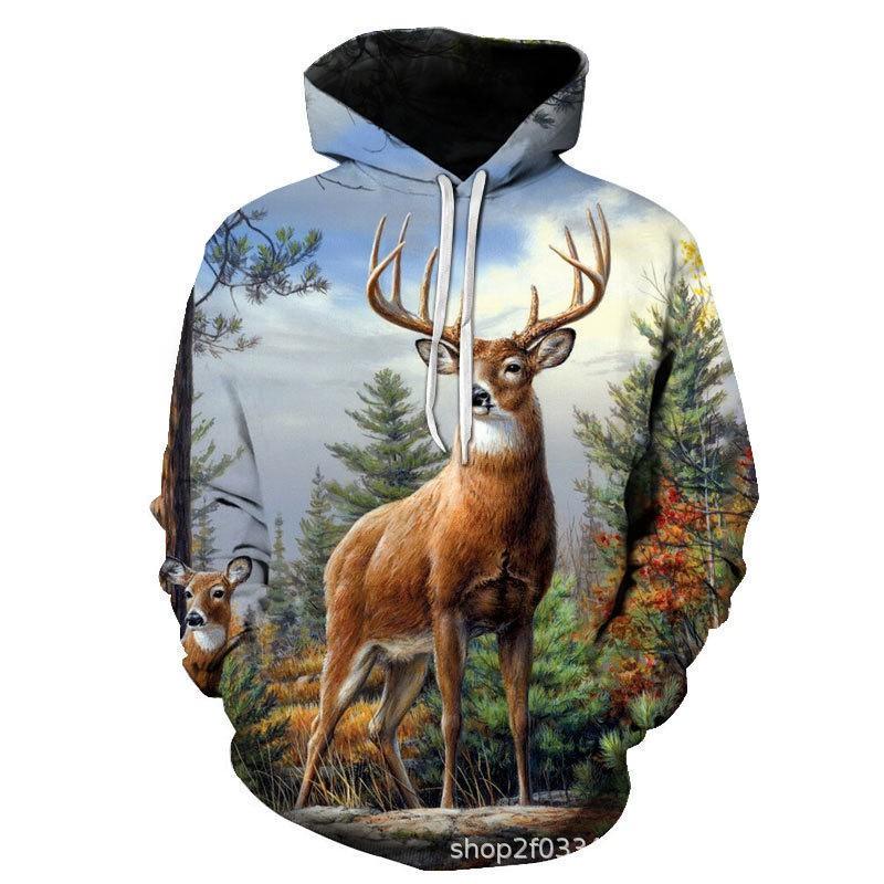 Winter Animal Print Hoodie Men Women Casual Loose Fit Sweatshirt