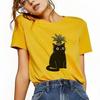Black Cat Potted Cartoon Printed Short Sleeve Round Neck SpringSummer Versatile Fashion Womens Tshirt