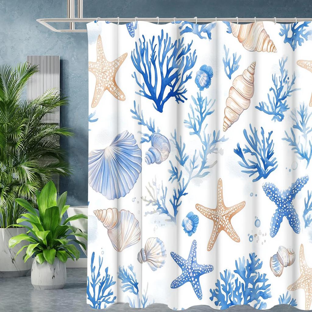 Cartoon Shell starfish Bathing Curtain Bathroom Shower Curtain Waterproof With 12 Hooks Home Deco