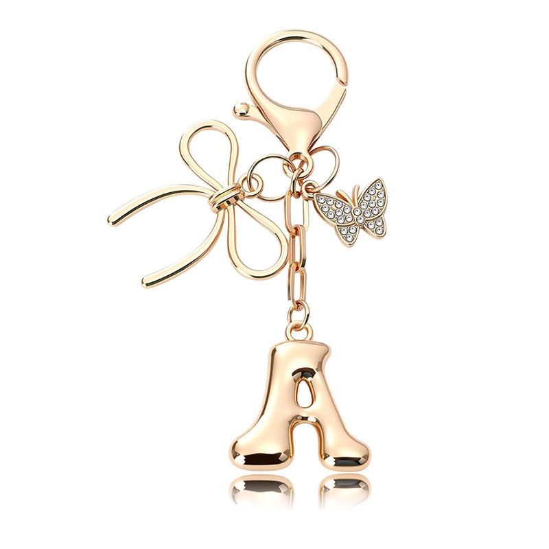 Chaveiro Fashion Borboleta Letra A-Z Feminino Menina Brilhante Fofo Mochila Chave de Carro Acessórios Cordão Pingente de Metal com Letra Presente