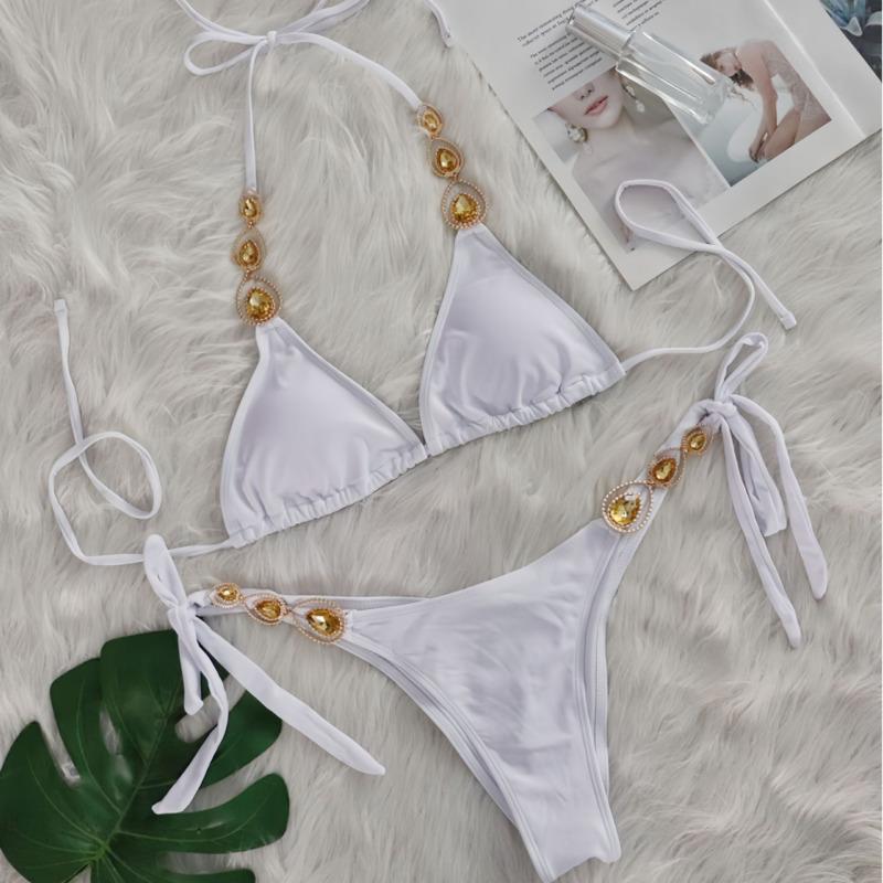 Black Sexy Bikinis 2025 Swimsuit With Rhinestones Women Swimwear Female Push Up Bikini Beach Swim Wear Bathing Suit Pool Bather