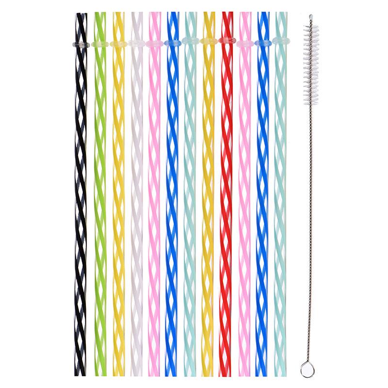 23cm Gold Glitter Reusable Plastic Straw with Ring 7.3*230mm