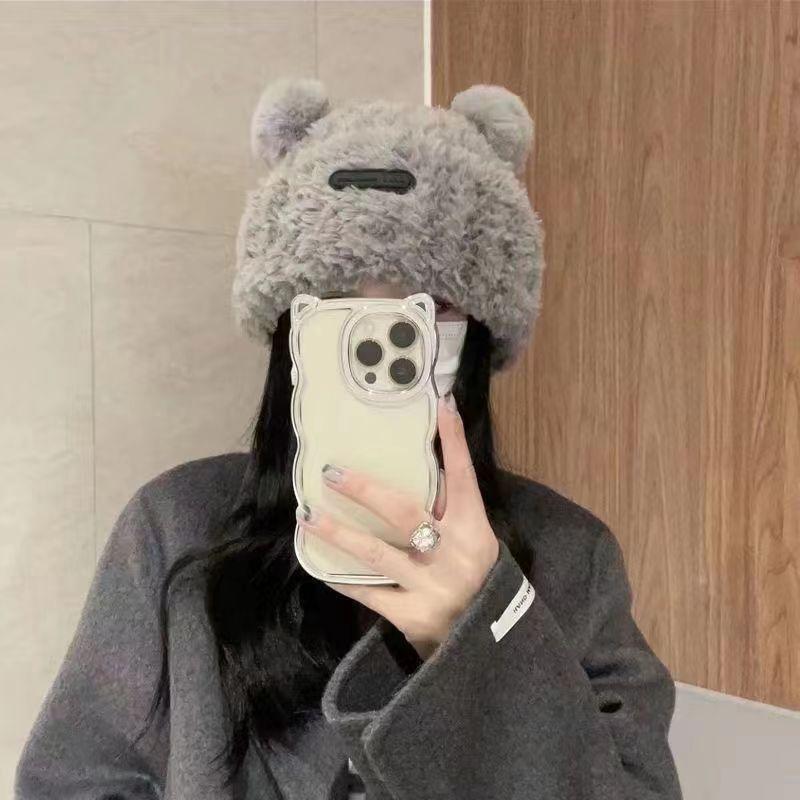 Winter warm ear protection color rope plush hat women's versatile windproof knitted wool hat plush thickened cycling pullover hat