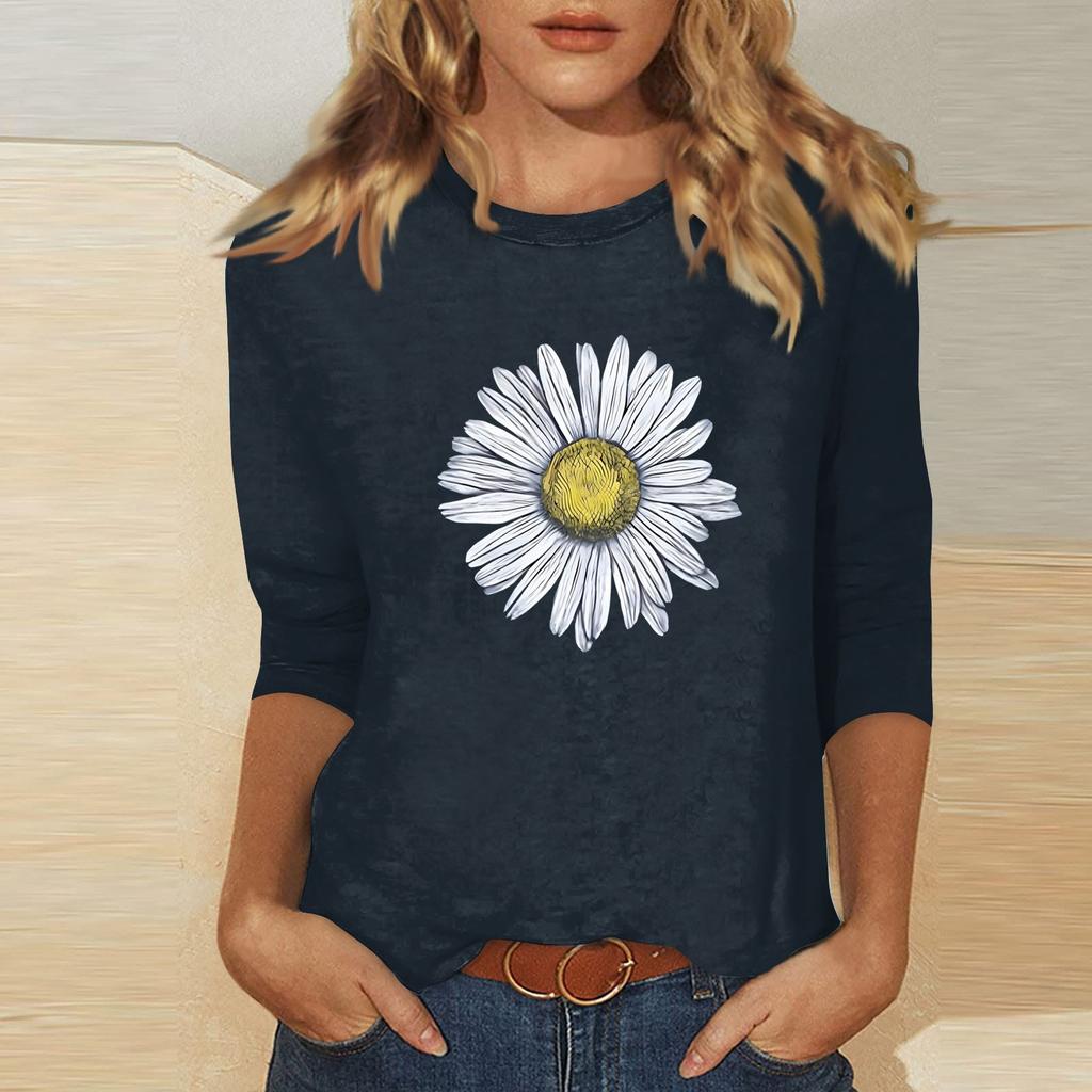 Women's O-neck 3/4 Sleeve  Print Top