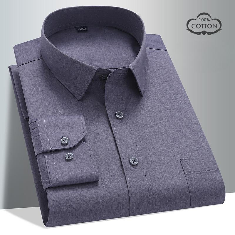 8XL Solid Color Classic Striped Shirts Men Long Sleeve Formal Office Business White Blue 100 Cotton Long Sleeve Shirt for Men