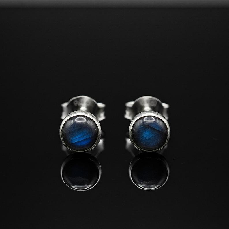 Solide 925er Sterlingsilber Runde Labradorit Edelstein Ohrstecker Geschenk für Sie Handgefertigter Schmuck