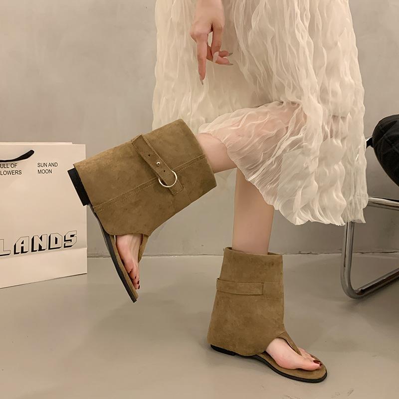 Retro Open-toed Cool Boots Fashionable Versatile Toe Inner Heightening Trouser Boots 2025 Summer Thin Roman Boots