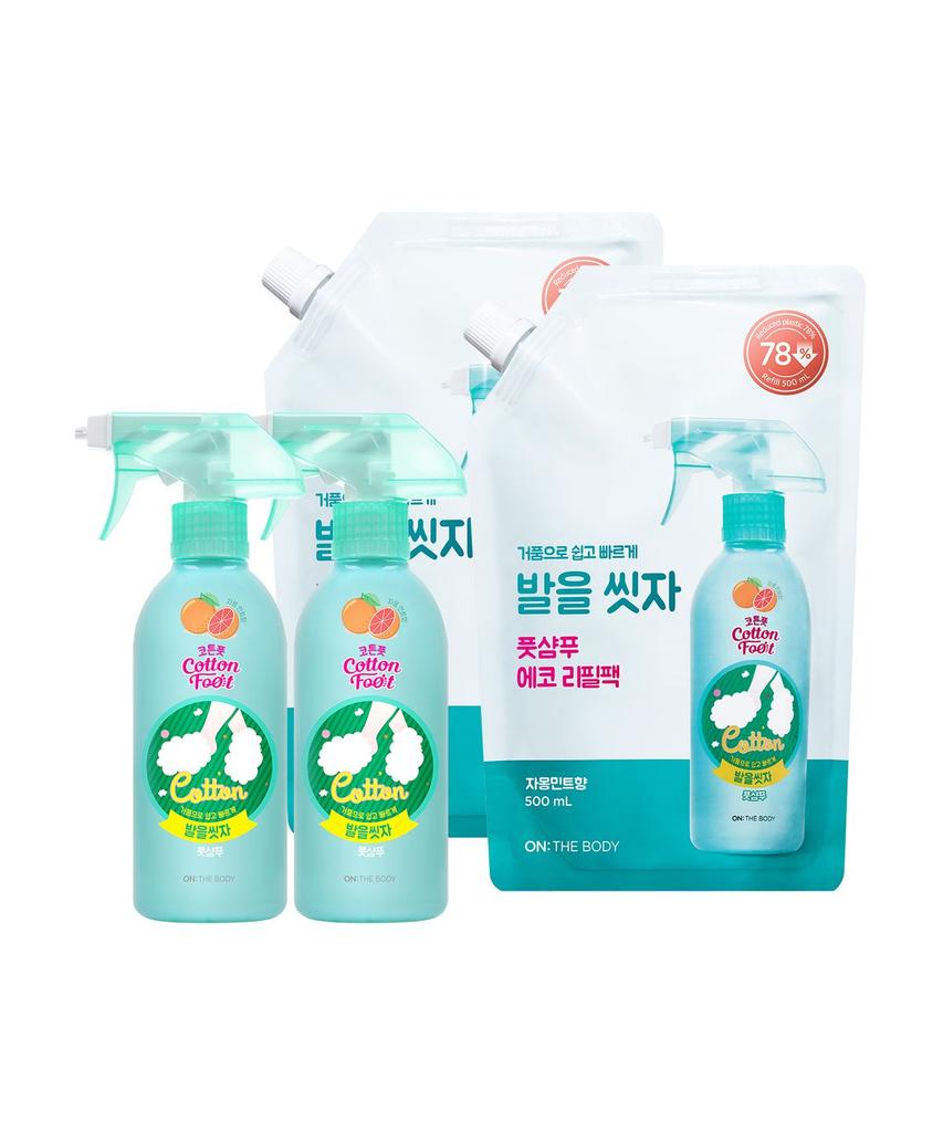 Cotton Foot Let's Wash Your Feet Foot Shampoo 2 x 385ml + 2 x 500ml Refills (Lemon/Grapefruit/Cooling)