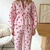 Spring Autumn Home Sleepwear Set - Silk Breathable Striped Heart Pattern Home Clothing