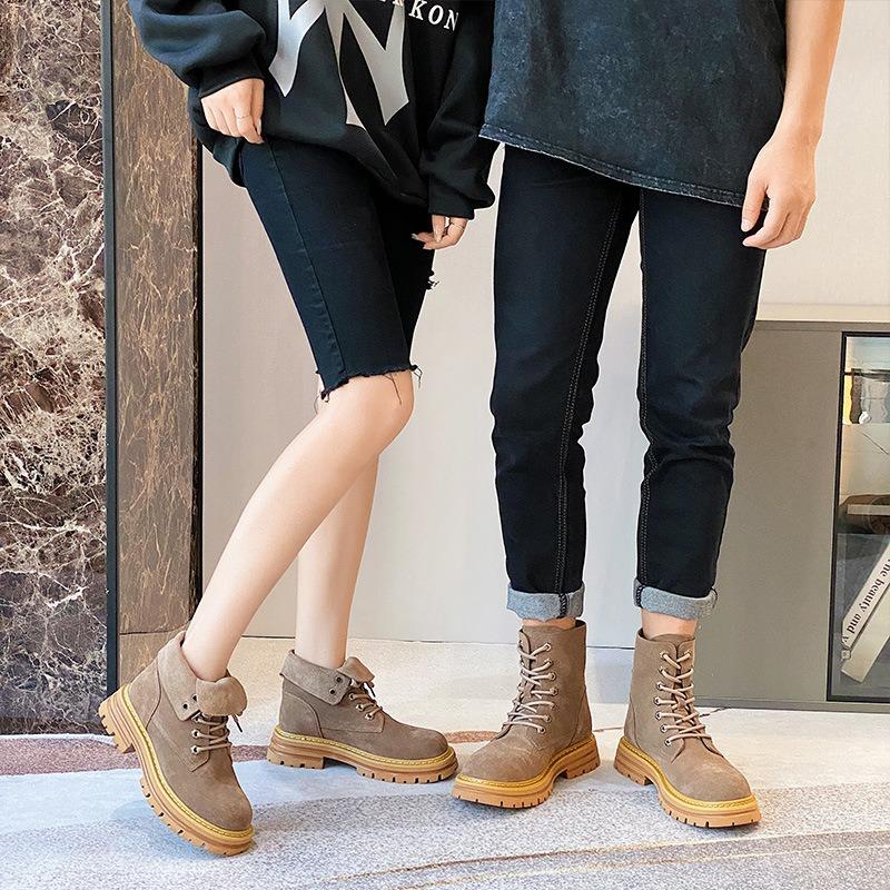 Martinsschuhe Damen Frühling, Herbst und Winter neue Leder Plateau Stiefeletten Retro Gelbe Stiefel