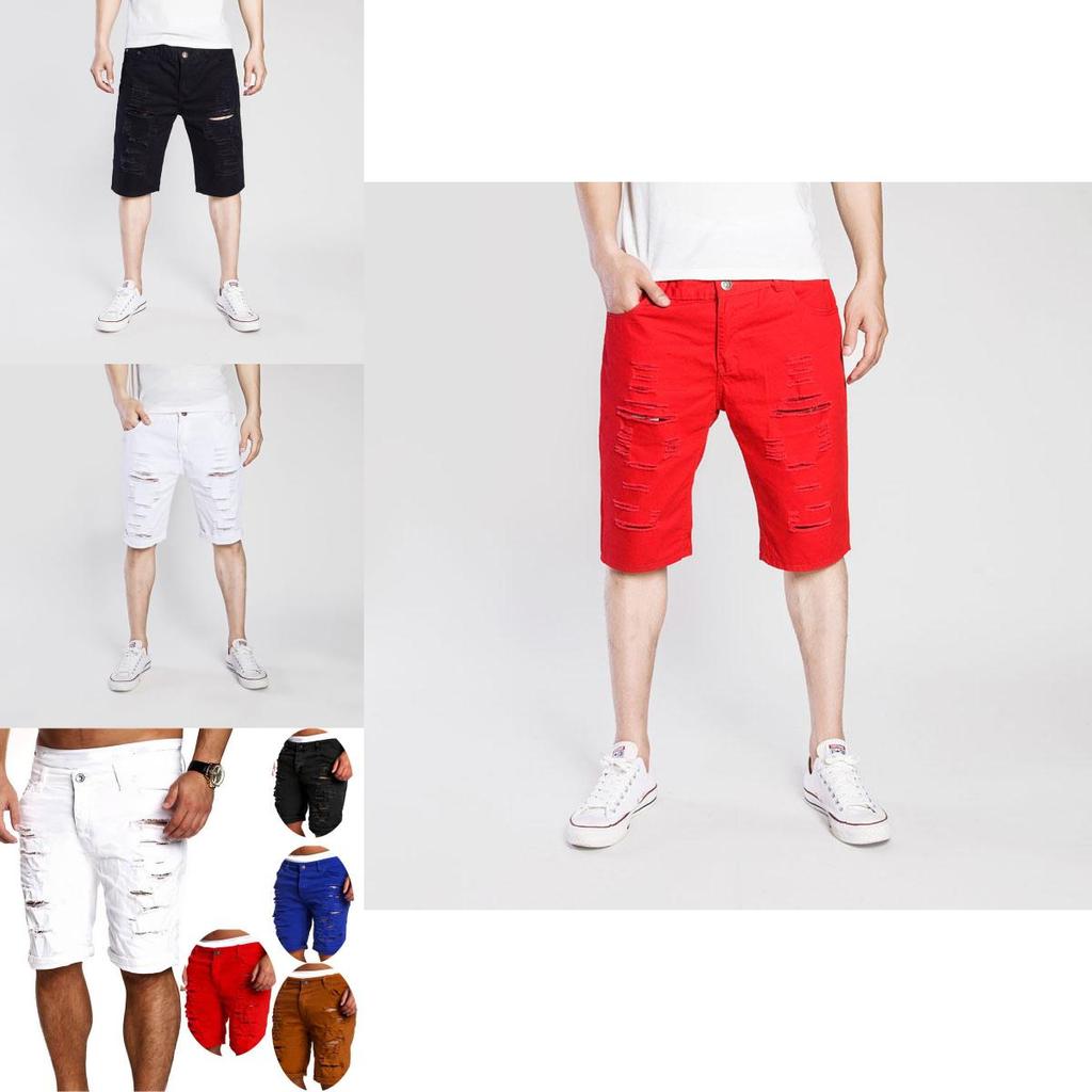 Premiumkvalitet Mode Herr Cargo Denim Shorts Casual Slitna Jeans