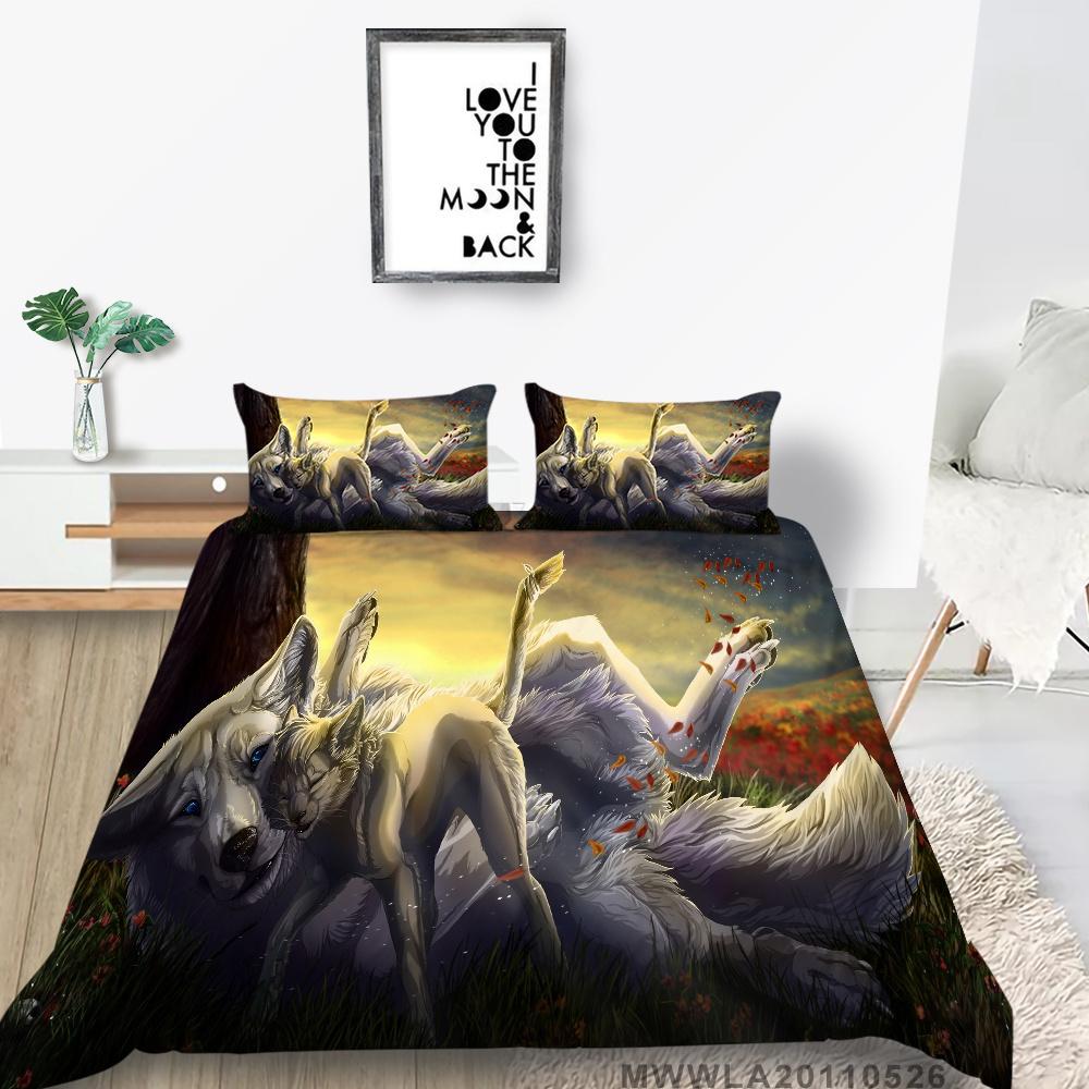 2023 New Style King Size Bedding Animals Home Bedclothes High Quality 3D Wolf Printed Luxury Comforter Cover Set with Pillowcase