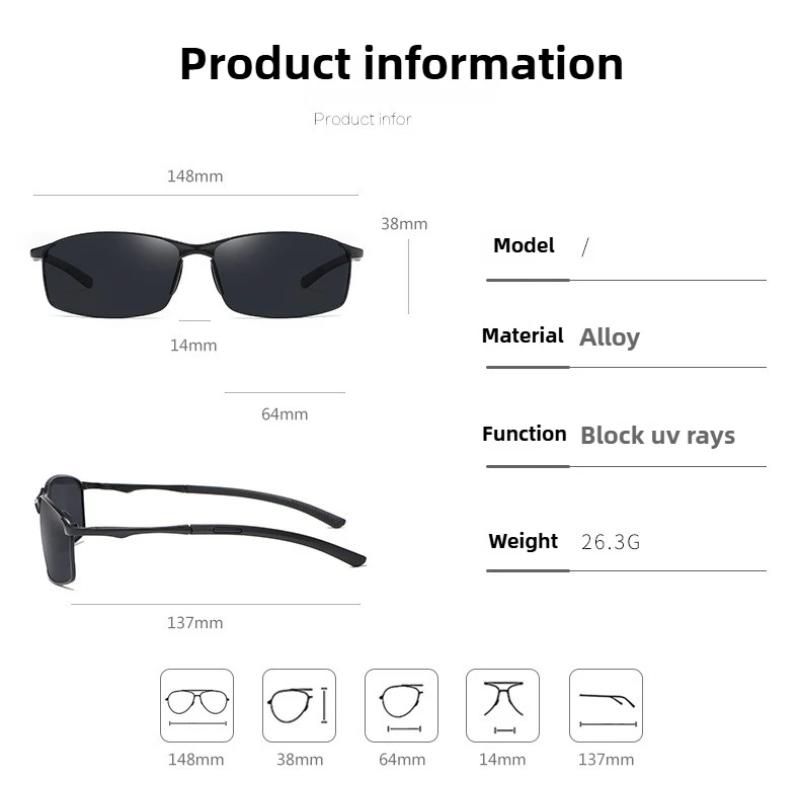 Metal Frame Polarized Sunglasses Pochromic Lenses Night Vision Sun Glasses for Sports Cycling Fishing Driving Camping Etc