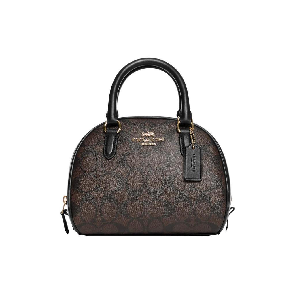 New COACH Sydney Coated Canvas With Leather Dome Bag Handbag Shoulder Bag Crossbody Bag Small Size Women's Black Brown CA591-IMAA8