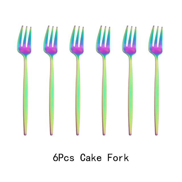 Set de 6 bucăți/set de furculiță de aur, ceai, prăjitură, gustare, furculiță, tacâmuri, oglindă, veselă din oțel inoxidabil, pentru desert, furculiță pentru fructe, set de argintărie