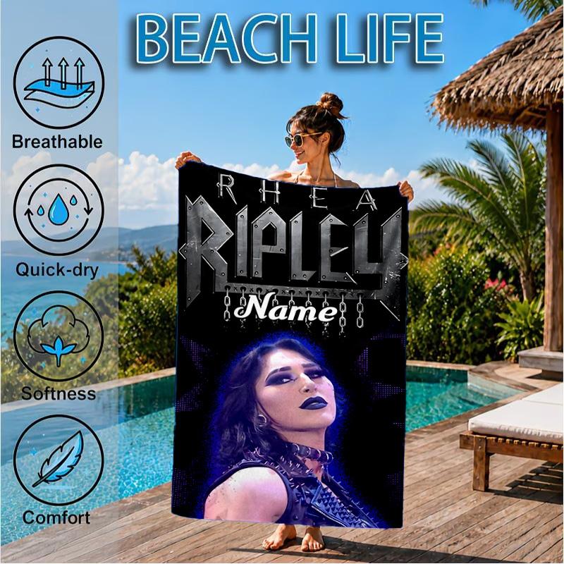 Custom Name Dark Beauty Rhea Ripley Beach Towel Microfiber Beach Towel, Lightweight and Quick-Dry, for Summer Travel, Swimming Pool Gift