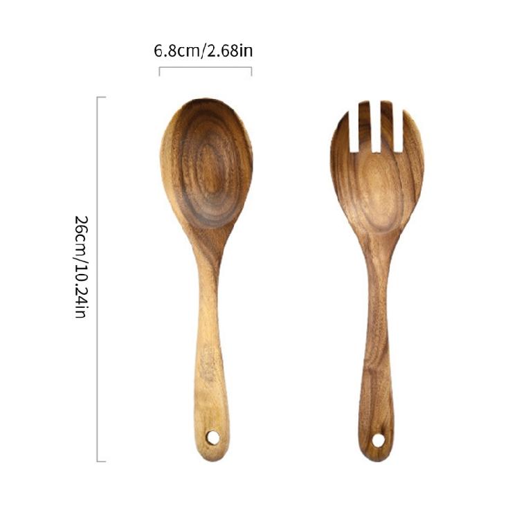 Heatproof Wooden Spoon And Fork Pair Nonslip Grip Utensils Cutlery Collection For Healthy Meal Preparation
