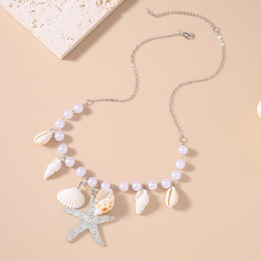 European and American Jewelry Pearl Conch Starfish Necklace Fresh and Simple Beach Collarbone Chain Jewelry