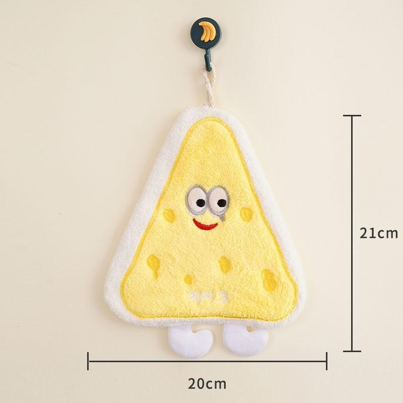 1Pcs Coral Velvet Cartoon Cheese Towel Thickened and Absorbent Hanging Kitchen Cloth Bathroom Baking Series Small Towel