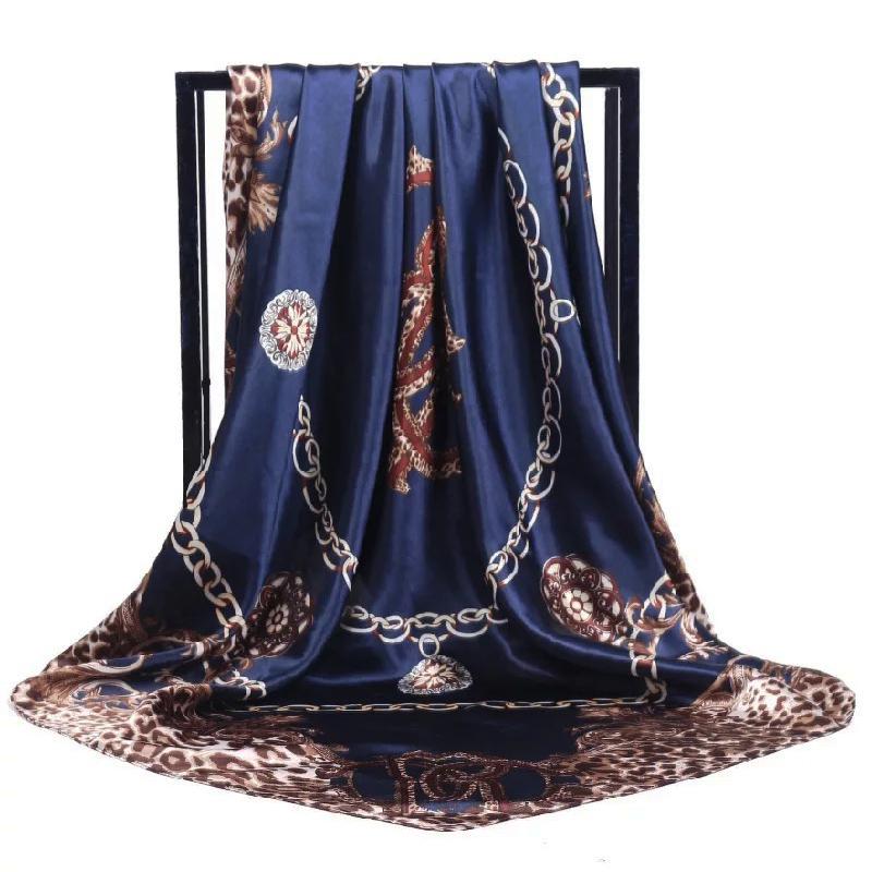 Fashion Scarves For Women Print Silk Satin Head Scarf Female 90cmx90cm Luxury Brand Square Shawl Large Hijab Scarfs For Ladies
