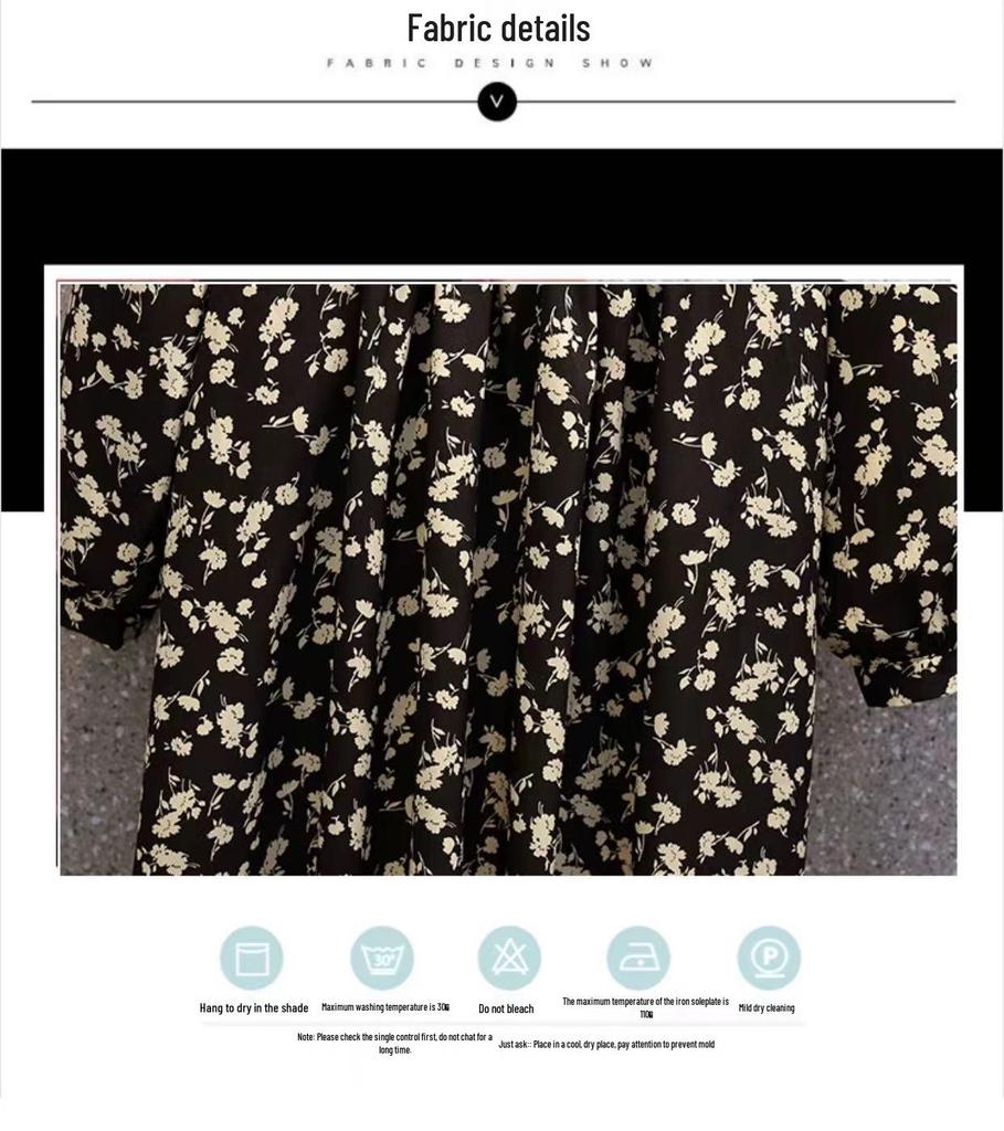 Women's 2024 V-Neck Floral Retro French Tea Break Dress - Autumn/Winter Collection