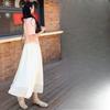 Women's Summer White Luminous Half Skirt High-Waisted A-Line Skirt Drapey Long Tulle Skirt