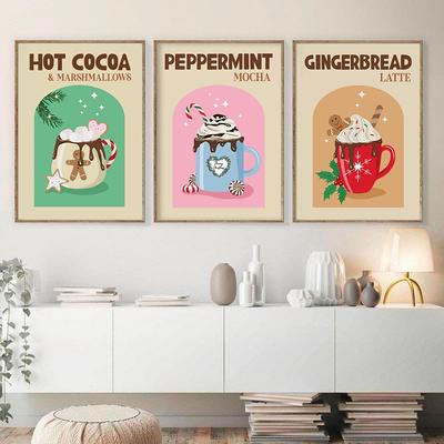 Merry Christmas Hot Chocolate Cocoa Wall Art Painting Nordic Posters and Prints for Bar Living Room Home Wall Pictures Decor
